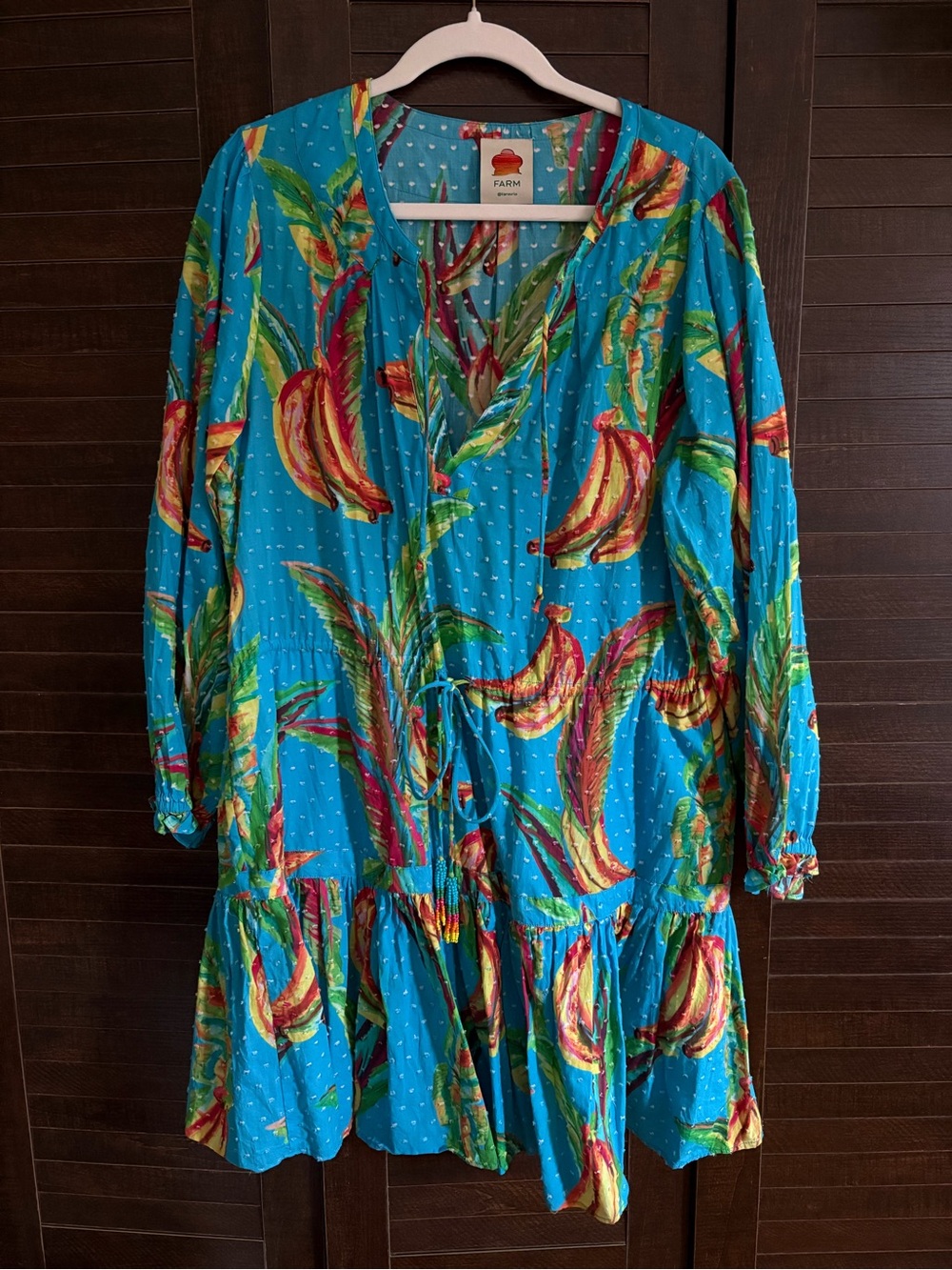 FARM Rio Turquoise Tropical Banana-Print Mini Dress EUC